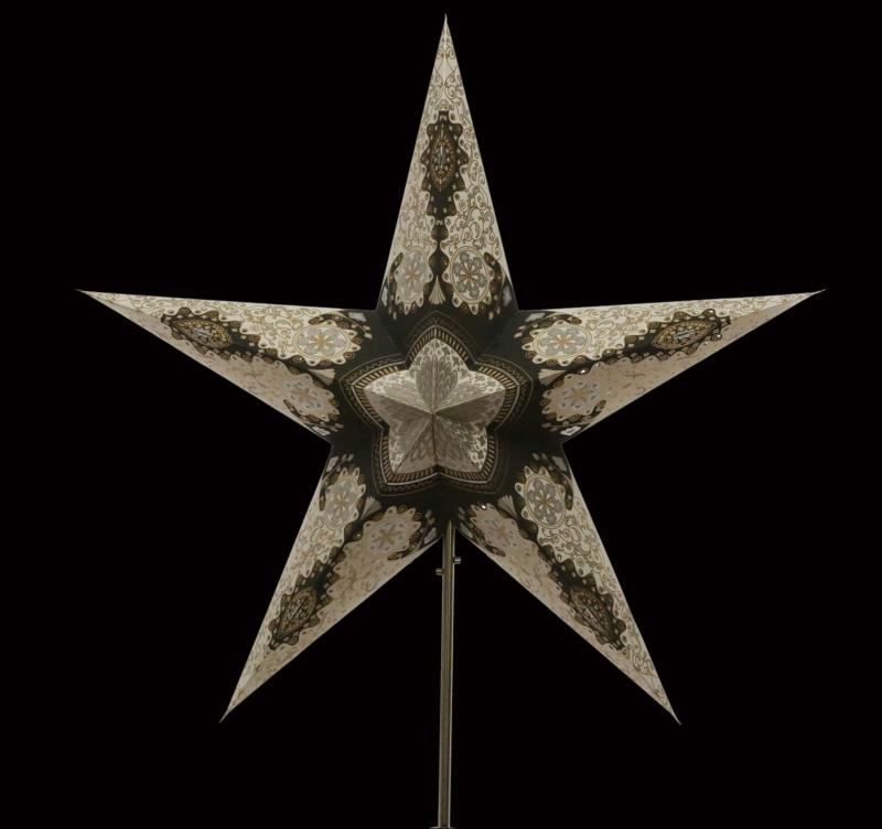 Royal Black Glitter  - Faltbarer Leuchtstern, Weihnachtsstern aus Papier mit 5 Zacken, 60 cm